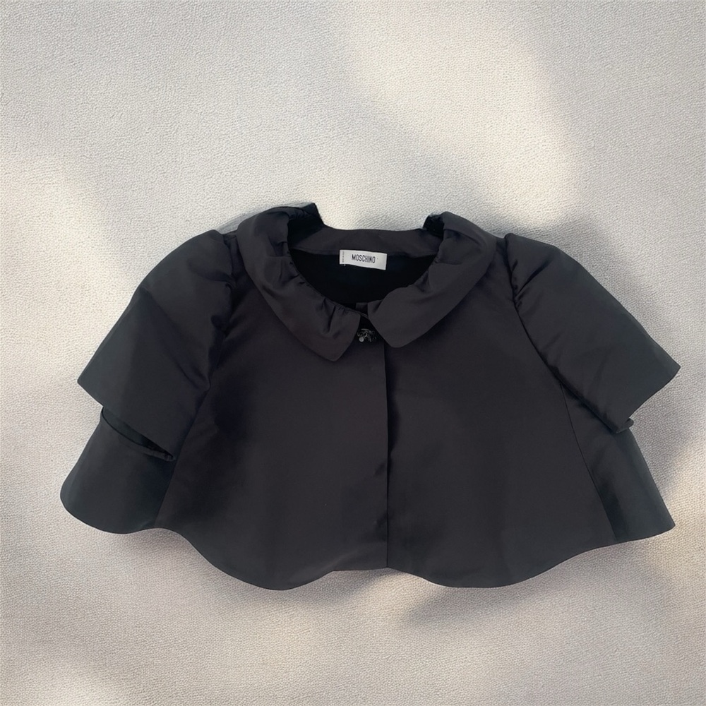 Moschino Vintage Cropped Bolero Jacket with Puffy Short Sleeves Jeweled button